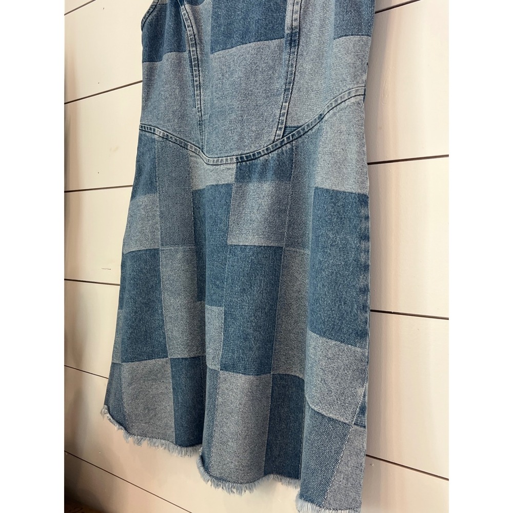 Patchwork Denim Mini Dress / western y2k indie sleaze 100%cotton - Picture 5 of 7